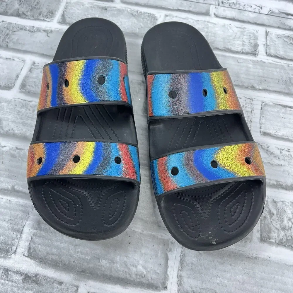 Crocs Unisex Classic Rainbow Pride Two Strap Slide Sandals Men 9 /Women 11